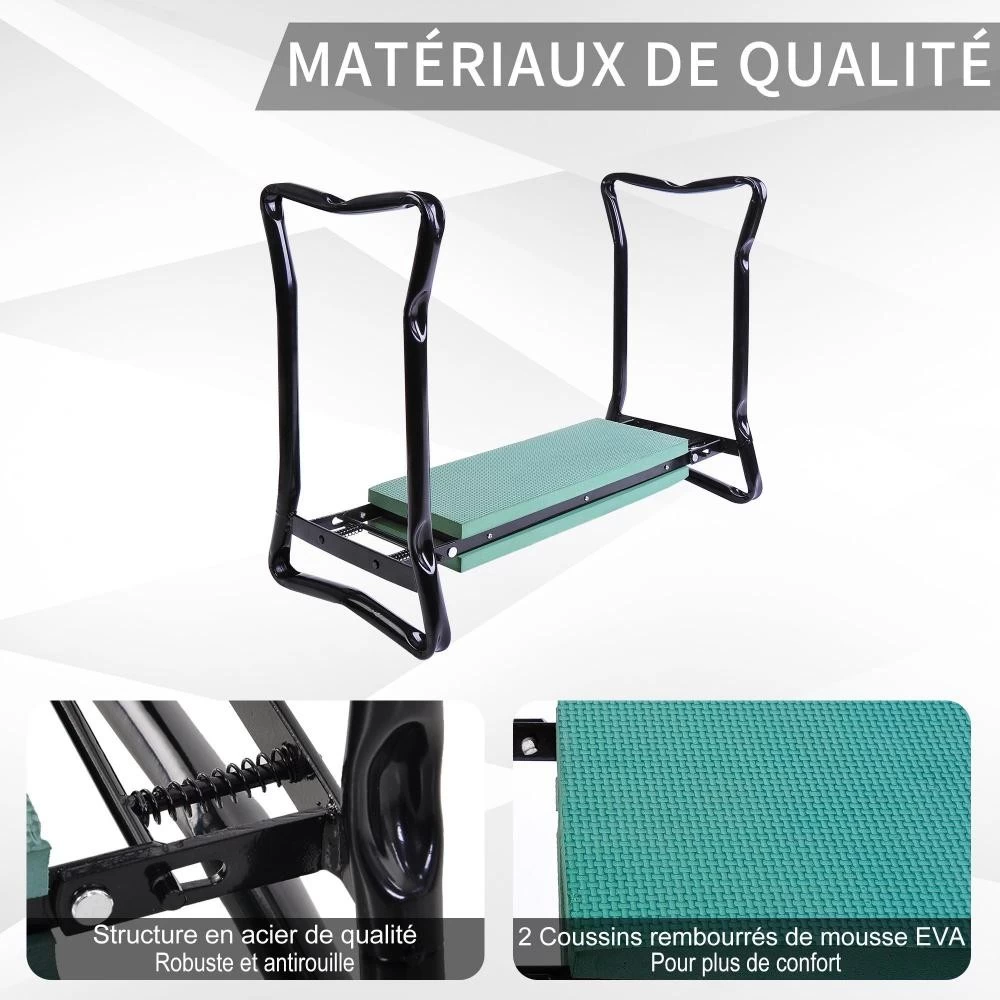 Tabouret De Jardin Pliable Agenouilloir De Jardin Siège Jardinage Avec Coussin Acier EVA Noir Vert 1 Tabouret De Jardin Pliable Agenouilloir De Jardin Siège Jardinage Avec Coussin Acier EVA Noir Vert