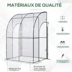 Serre De Jardin Adossée Serre Adossée Dim. 1,43L X 1,18l X 2,12H M 2 Portes Zippées Enroulables Acier PVC Transparent