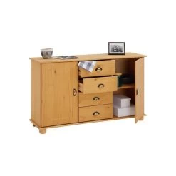 Buffet COLMAR En Pin Massif 4 Tiroirs Et 2 Portes Finition Teintée Et Cirée