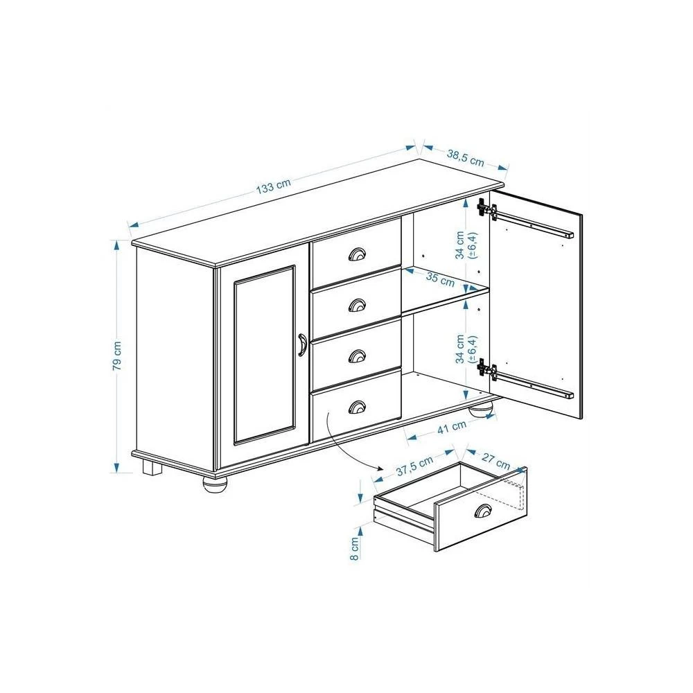 Buffet COLMAR En Pin Massif 4 Tiroirs Et 2 Portes Finition Teintée Et Cirée 5 Buffet COLMAR En Pin Massif 4 Tiroirs Et 2 Portes Finition Teintée Et Cirée – Image 5