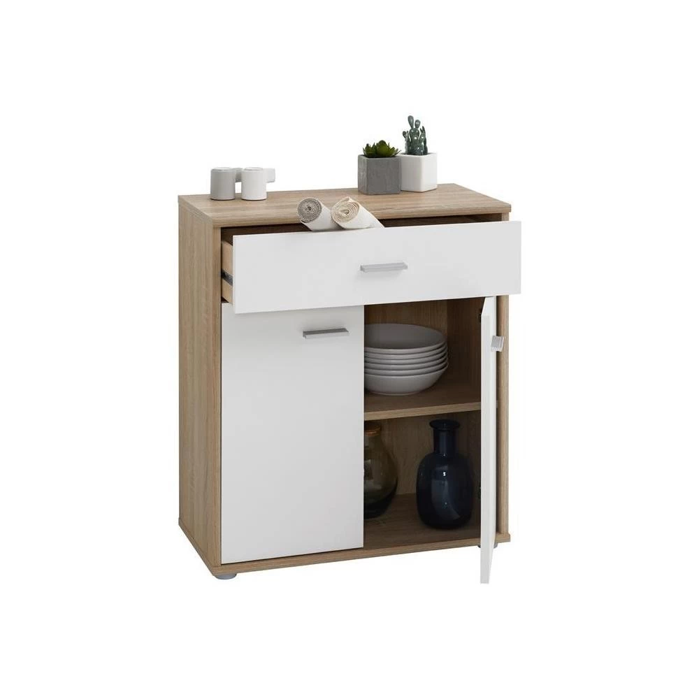 Buffet MONACO En Mélaminé Décor Chêne Sonoma Et Blanc Mat 1 Buffet MONACO En Mélaminé Décor Chêne Sonoma Et Blanc Mat