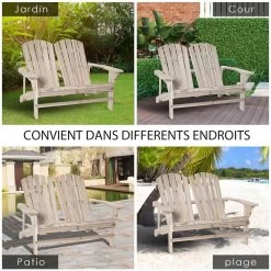 Banc De Jardin 2 Places Design Adirondack Assise Dossier à Lattes Larges Accoudoirs Bois Naturel Pin Lasuré