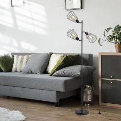 Lampadaire Design Industriel 3 Ampoules Max. 40 W Abat-jour Cage Métal Noir
