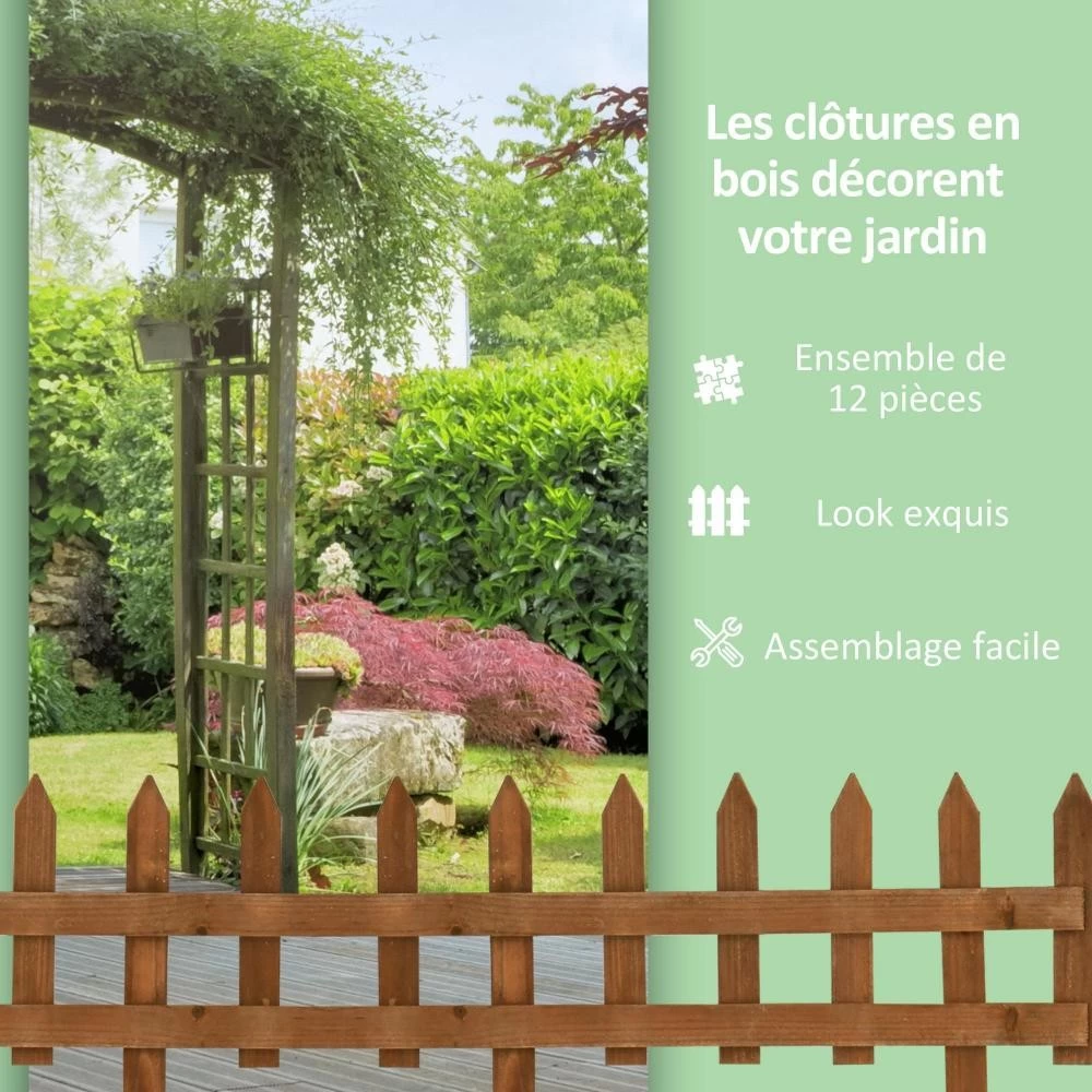 Bordures à Planter 12 Pcs - Bordures De Pelouse - Barrières De Jardin En Bois De Sapin Pré-huilé - Bordure Dim. 60L X 34H Cm 2 Bordures à Planter 12 Pcs - Bordures De Pelouse - Barrières De Jardin En Bois De Sapin Pré-huilé - Bordure Dim. 60L X 34H Cm – Image 2