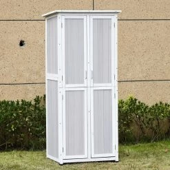 Abri De Jardin Armoire De Jardin Sur Pied Dim. 77L X 58l X 175H Cm 2 étagères 2 Portes 3 Crochets Toit Bitumé étanche Bois Pin Pré-huilé Gris Blanc -Vous ne pouvez pas battre les meubles. b98e46e3abb3c872287a55c17b1d5f27 none 2e7ca86c9ad22da89e5f1ea645f604d5 2e7ca86