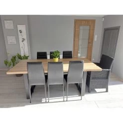 MACON Table De Salle à Manger Plateau Aspect Chêne Pieds Noir160 Cm