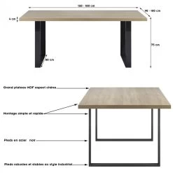 MACON Table De Salle à Manger Plateau Aspect Chêne Pieds Noir160 Cm -Vous ne pouvez pas battre les meubles. b9d02fa7783c501fa56417ed866c0475 none ef9e08a29fd822de9c4b6abe00d5eff3 ef9e08a