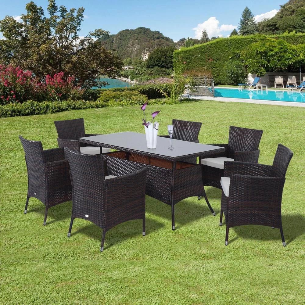 Ensemble Salon De Jardin 6 Personnes - Grande Table Rectangulaire, 6 Fauteuils - 6 Coussins D'assise Déhoussables Inclus - Métal époxy Verre Trempé 5 Mm Résine Tressée Chocolat 4 Ensemble Salon De Jardin 6 Personnes - Grande Table Rectangulaire, 6 Fauteuils - 6 Coussins D'assise Déhoussables Inclus - Métal époxy Verre Trempé 5 Mm Résine Tressée Chocolat – Image 4
