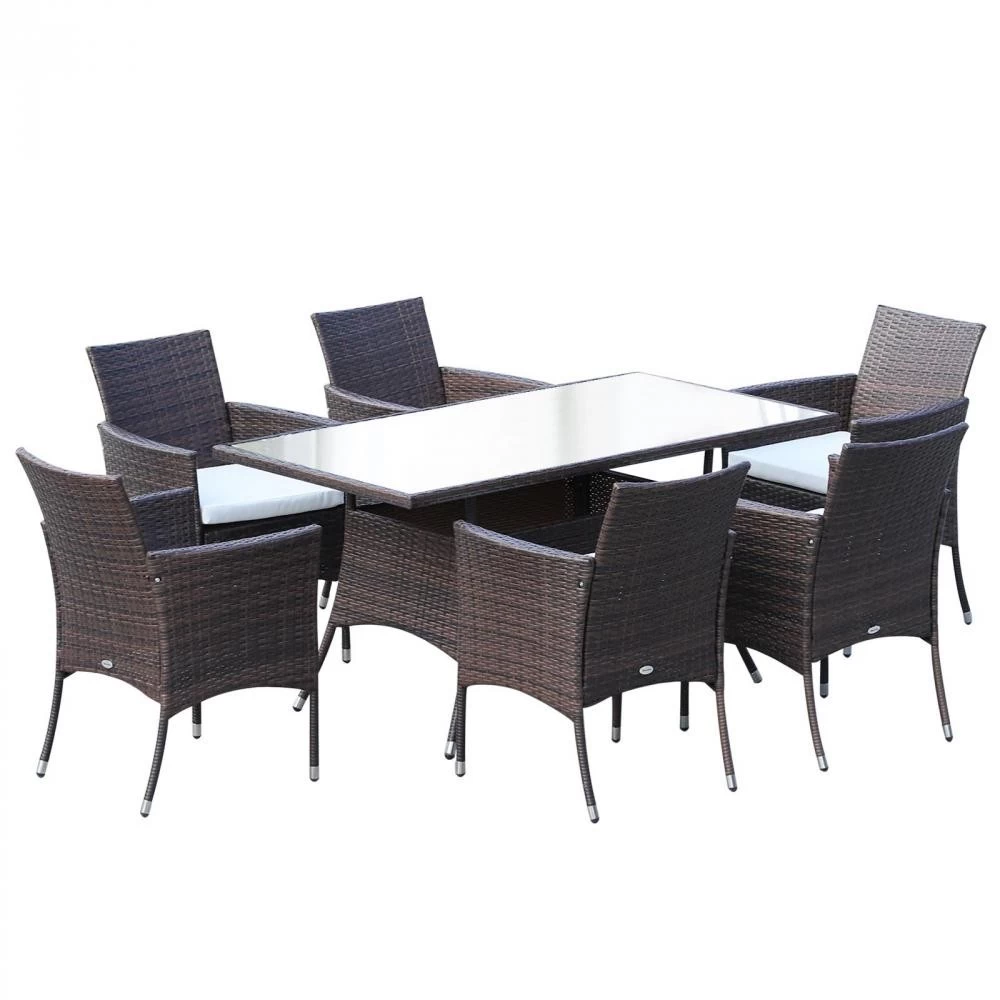 Ensemble Salon De Jardin 6 Personnes - Grande Table Rectangulaire, 6 Fauteuils - 6 Coussins D'assise Déhoussables Inclus - Métal époxy Verre Trempé 5 Mm Résine Tressée Chocolat 3 Ensemble Salon De Jardin 6 Personnes - Grande Table Rectangulaire, 6 Fauteuils - 6 Coussins D'assise Déhoussables Inclus - Métal époxy Verre Trempé 5 Mm Résine Tressée Chocolat – Image 3