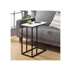 Table D'appoint Rectangulaire DEBORA En Métal Noir Et Décor Blanc Mat