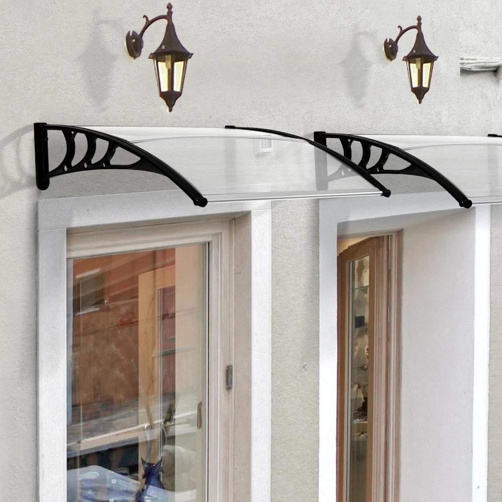Auvent Marquise De Porte Design Voûté Arrondi Dim. 100L X 80l X 23H Cm Polycarbonate Plastique Noir 2 Auvent Marquise De Porte Design Voûté Arrondi Dim. 100L X 80l X 23H Cm Polycarbonate Plastique Noir – Image 2