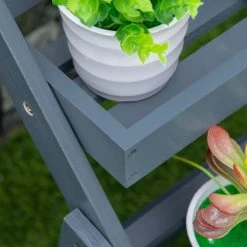 Étagère échelle à Fleurs Pliable - Porte Plante Bois 3 étagères Avec Rebord - Tableau Noir Personnalisable Intégré - Bois Sapin Gris