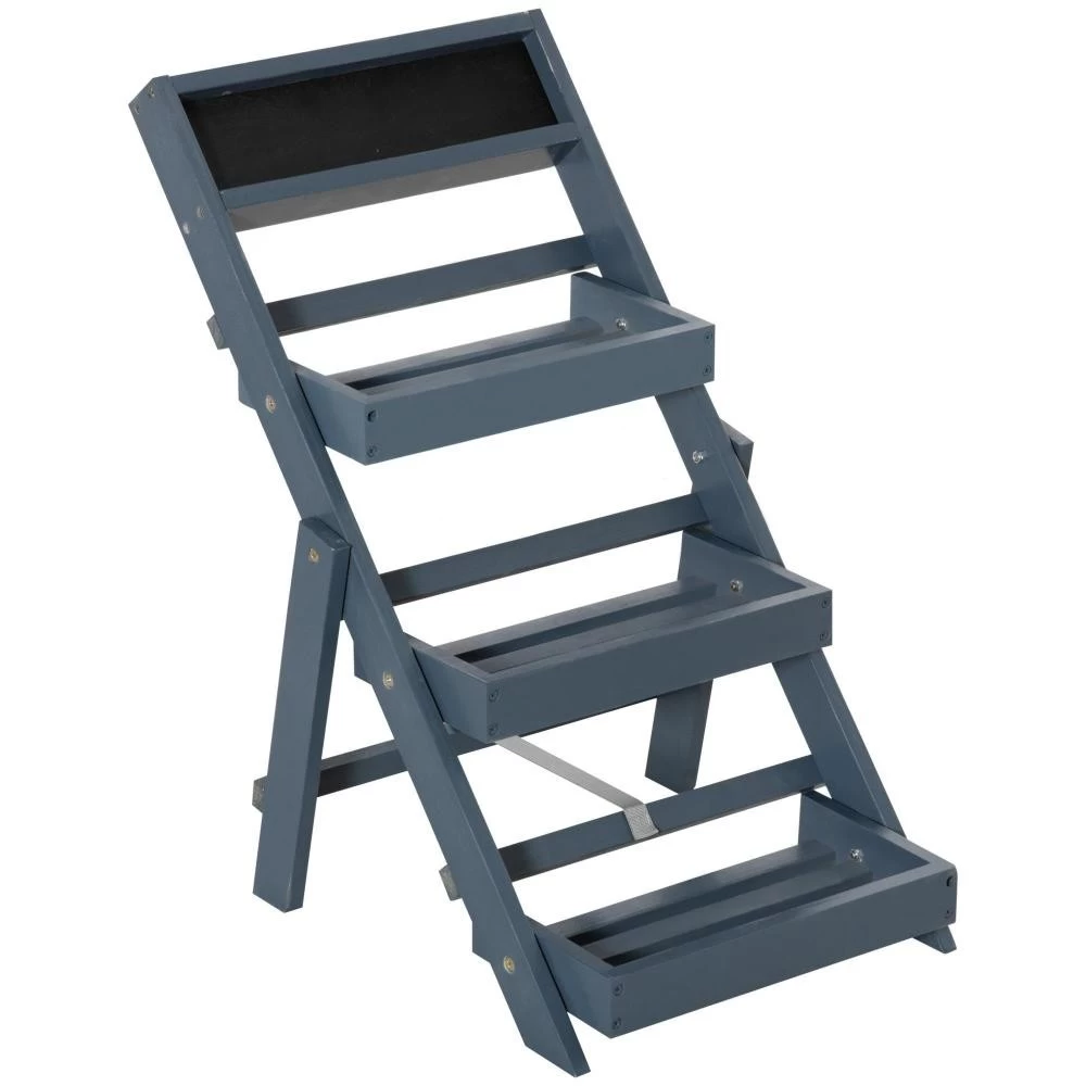 Étagère échelle à Fleurs Pliable - Porte Plante Bois 3 étagères Avec Rebord - Tableau Noir Personnalisable Intégré - Bois Sapin Gris 2 Étagère échelle à Fleurs Pliable - Porte Plante Bois 3 étagères Avec Rebord - Tableau Noir Personnalisable Intégré - Bois Sapin Gris – Image 2