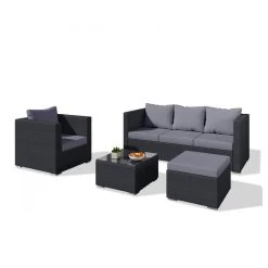 LUNGA 5 - Ensemble Salon De Jardin Résine Tressée - 5 Places - Noir/Gris