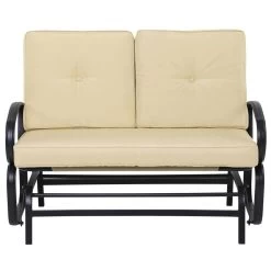 Banc à Bascule De Jardin 2 Places Style Colonial Acier époxy Noir Coussins Beige