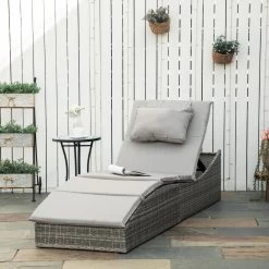 Bain De Soleil Transat Pliable Grand Confort Matelas Inclus Inclinaison Réglable Multi-positions Résine Tressée PE Polyester Gris