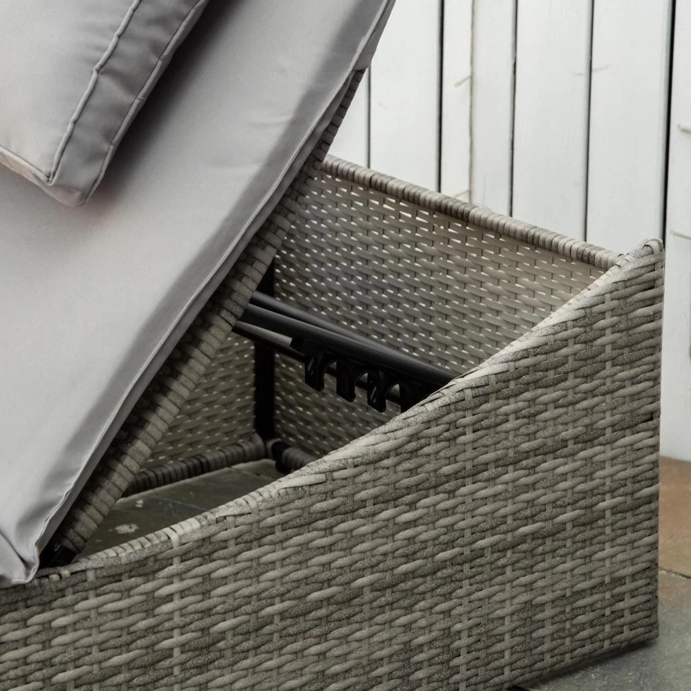 Bain De Soleil Transat Pliable Grand Confort Matelas Inclus Inclinaison Réglable Multi-positions Résine Tressée PE Polyester Gris 4 Bain De Soleil Transat Pliable Grand Confort Matelas Inclus Inclinaison Réglable Multi-positions Résine Tressée PE Polyester Gris – Image 4