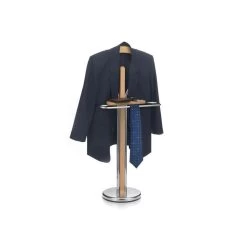 Valet GREGOR En Métal Chromé Et MDF Couleur Hêtre