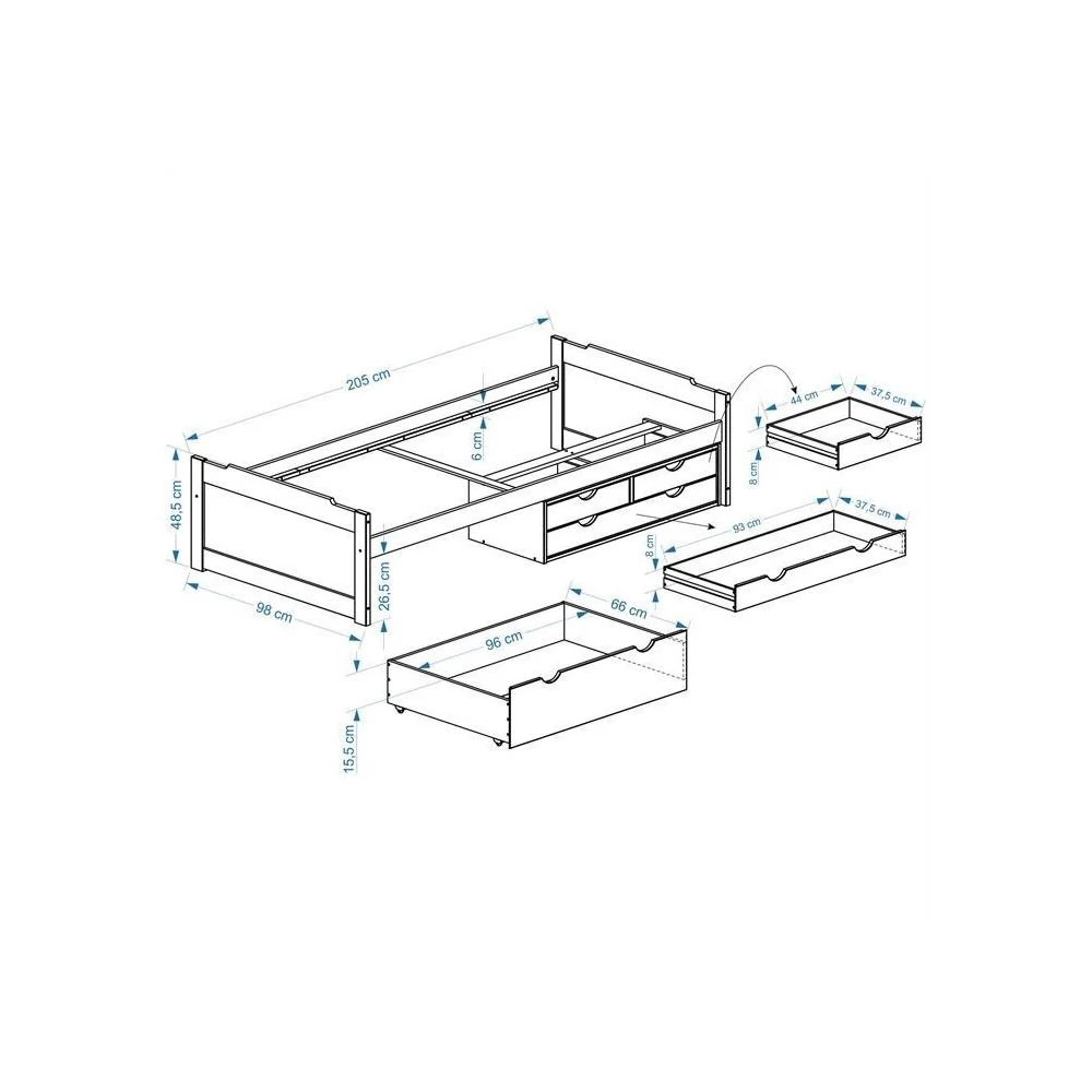 Lit Fonctionnel En Pin ANDREA 90 X 200 Cm Lasuré Blanc Rose 1 Lit Fonctionnel En Pin ANDREA 90 X 200 Cm Lasuré Blanc Rose