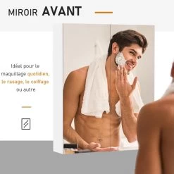 Armoire Avec Miroir En Bois Rangement Salle De Bain Fermeture Porte Tampon MDF Blanc