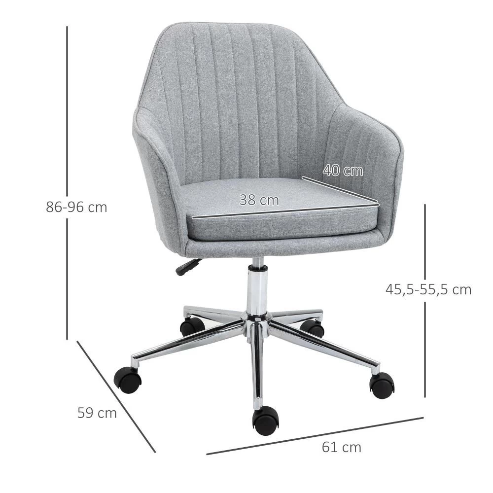 Chaise De Bureau Design Contemporain Dossier Accoudoirs Striés Hauteur Réglable Pivotant 360° Piètement Chromé Lin Gris Clair 8 Chaise De Bureau Design Contemporain Dossier Accoudoirs Striés Hauteur Réglable Pivotant 360° Piètement Chromé Lin Gris Clair – Image 8