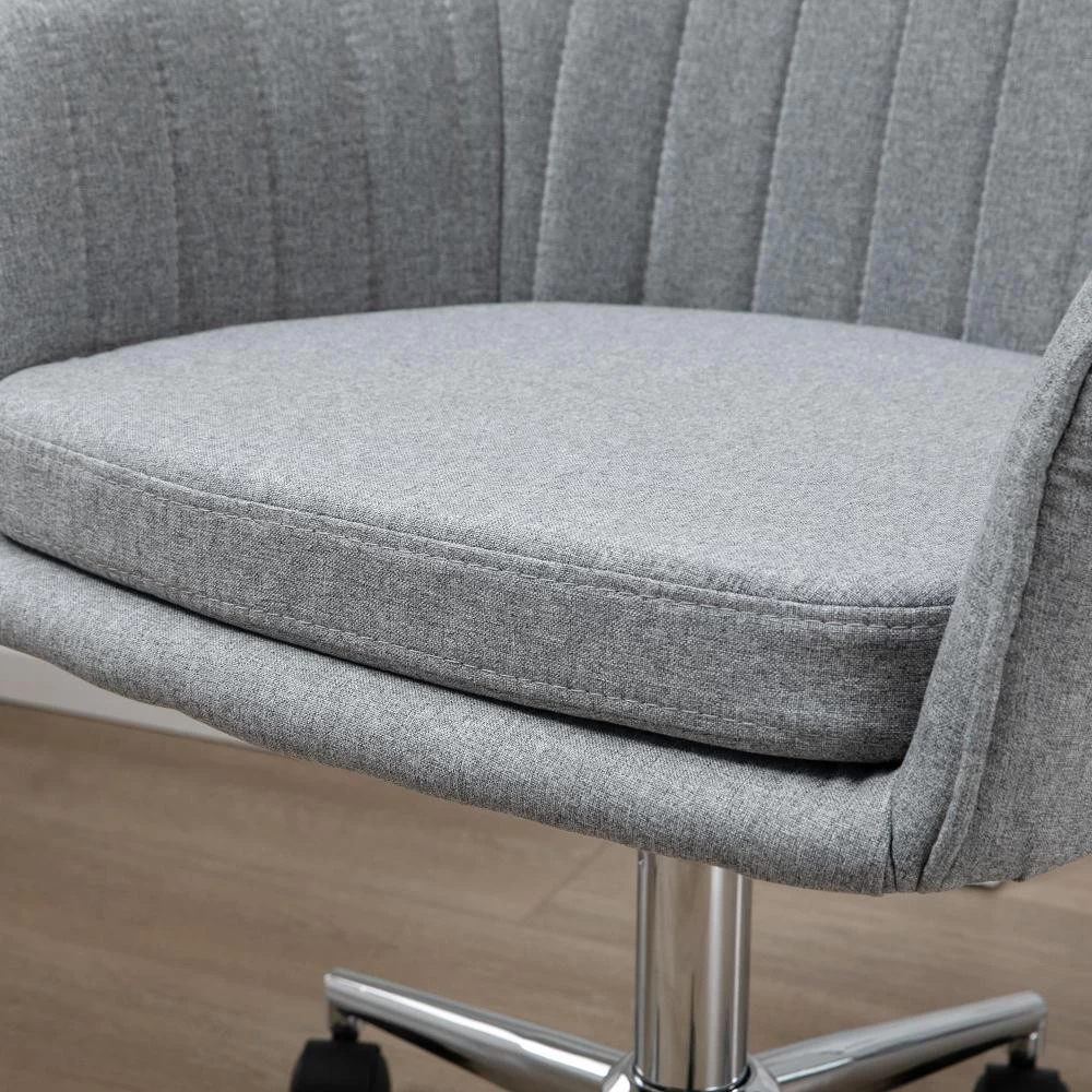 Chaise De Bureau Design Contemporain Dossier Accoudoirs Striés Hauteur Réglable Pivotant 360° Piètement Chromé Lin Gris Clair 2 Chaise De Bureau Design Contemporain Dossier Accoudoirs Striés Hauteur Réglable Pivotant 360° Piètement Chromé Lin Gris Clair – Image 2