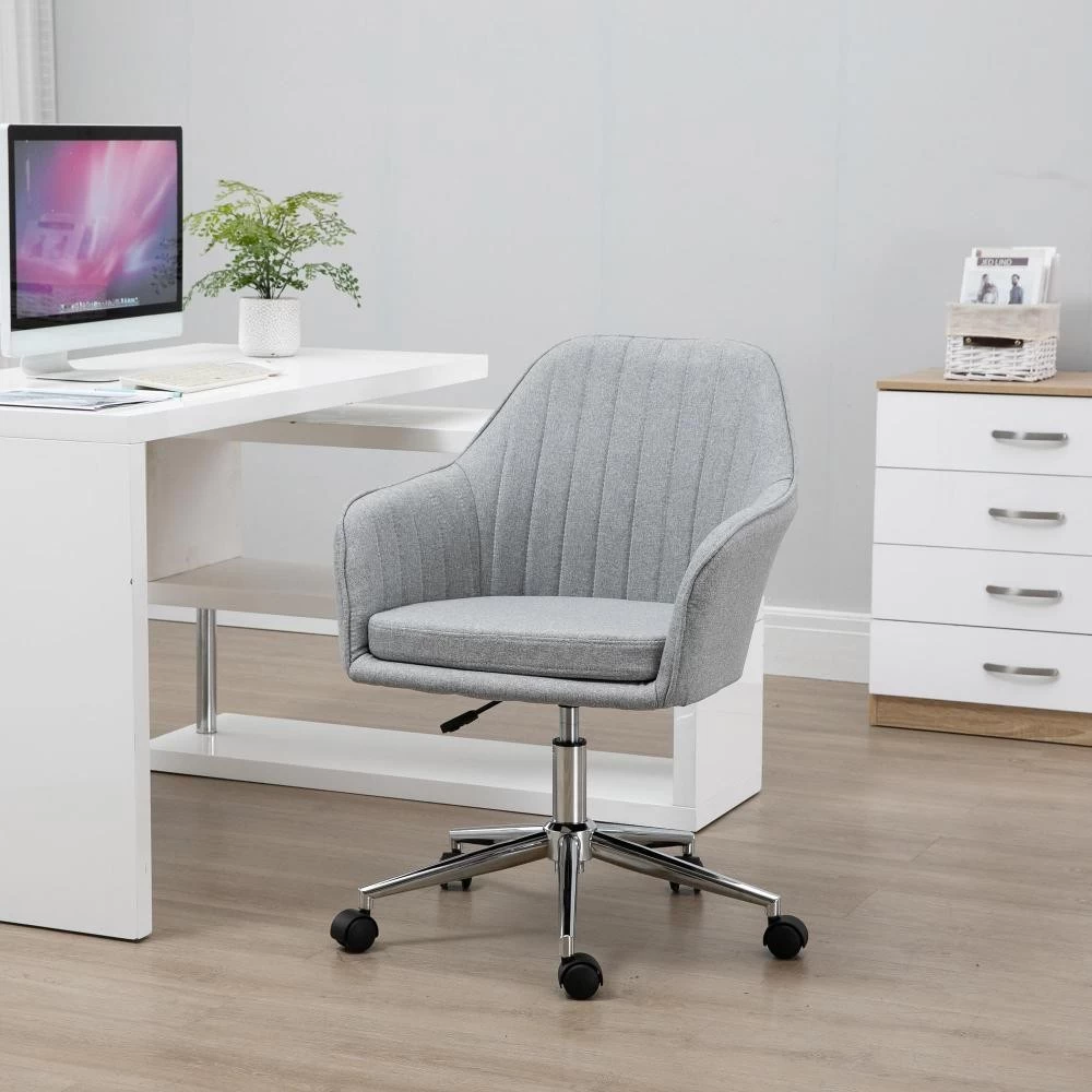 Chaise De Bureau Design Contemporain Dossier Accoudoirs Striés Hauteur Réglable Pivotant 360° Piètement Chromé Lin Gris Clair 7 Chaise De Bureau Design Contemporain Dossier Accoudoirs Striés Hauteur Réglable Pivotant 360° Piètement Chromé Lin Gris Clair – Image 7