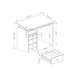 Bureau Enfant KEVIN En Pin Massif 3 Tiroirs Et Plateau Inclinable Lasuré Blanc Et Bleu