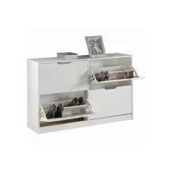 Meuble à Chaussures En Pin BASIL 2x2 Abattants Lasuré Blanc