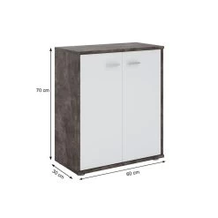 Buffet FIRMIN En Mélaminé Décor Béton Foncé Et Blanc Mat