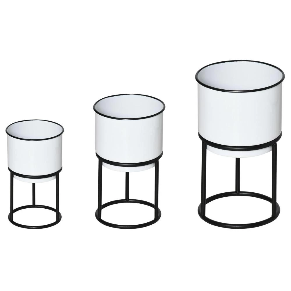 Supports De Pots De Fleurs Design - Supports à Plantes - Lot De 3 Avec Pots De Fleurs - Métal époxy Noir Et Blanc 4 Supports De Pots De Fleurs Design - Supports à Plantes - Lot De 3 Avec Pots De Fleurs - Métal époxy Noir Et Blanc – Image 4
