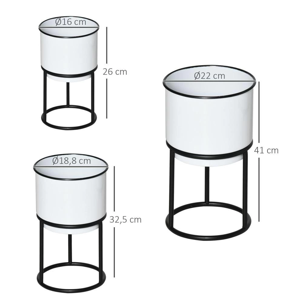Supports De Pots De Fleurs Design - Supports à Plantes - Lot De 3 Avec Pots De Fleurs - Métal époxy Noir Et Blanc 1 Supports De Pots De Fleurs Design - Supports à Plantes - Lot De 3 Avec Pots De Fleurs - Métal époxy Noir Et Blanc