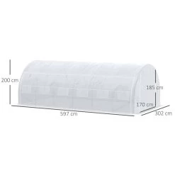 Serre De Jardin Tunnel 18 M² Dim. 5,97L X 3,02l X 2H M - 12 Fenêtres, Porte Zippée Enroulable - Châssis Tubulaire Acier Galvanisé, Bâche PE Haute Densité Blanc