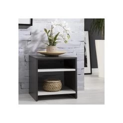 Table D'appoint LIVORNO En Mélaminé Gris Et Blanc Mat