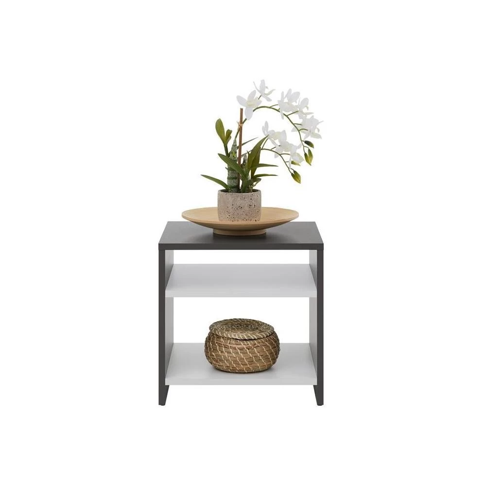 Table D'appoint LIVORNO En Mélaminé Gris Et Blanc Mat 2 Table D'appoint LIVORNO En Mélaminé Gris Et Blanc Mat – Image 2
