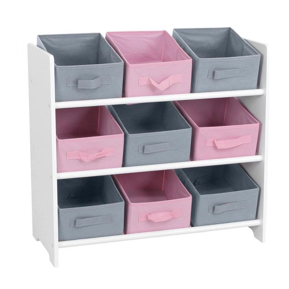 Meuble 9 Panières Pour Enfant Rose Gris 4 Meuble 9 Panières Pour Enfant Rose Gris – Image 4