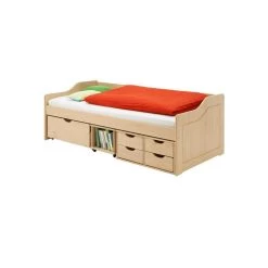 Lit Fonctionnel SENTA En Pin Massif 90 X 200 Cm Lasuré Couleur Hêtre