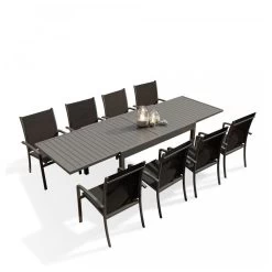 Table De Jardin Extensible Aluminium 135/270cm + 8 Fauteuils Empilables Textilène Gris Anthracite - ANDRA -Vous ne pouvez pas battre les meubles. fc2ca535643b60448c17f2bf0ffd28ec none ecc51e674f02e6d043123ea3cb011ed4 ecc51e6