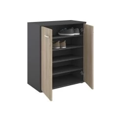 Meuble à Chaussures OLYMPE En Mélaminé Gris Mat Et Décor Chêne Sonoma