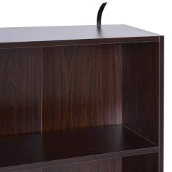 Bibliothèque Scandinave Dim. 80L X 23,5l X 124H Cm 5 Niches Placard 2 Portes Pieds Effilés Inclinés Bois Massif Panneaux Particules Wengé