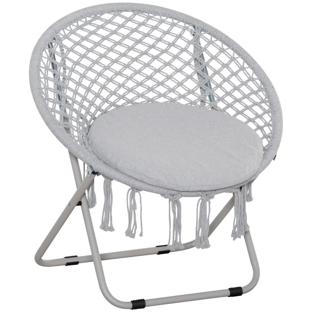 Loveuse Fauteuil Rond De Jardin Fauteuil Lune Papasan Pliable Grand Confort Macramé Coton Polyester Gris 5 Loveuse Fauteuil Rond De Jardin Fauteuil Lune Papasan Pliable Grand Confort Macramé Coton Polyester Gris – Image 5