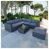 Salon De Jardin En Résine Tressée Fonctionnel Avec Coffres De Rangement Intégrés - Noir Gris - FARENZA