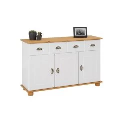 Buffet COLMAR En Pin Massif 2 Tiroirs Et 3 Portes Lasuré Blanc Et Brun